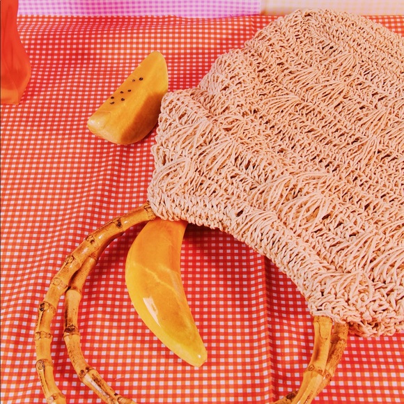 Crotchet Macrame Bamboo Handle Tote Handbag - Picture 4 of 4